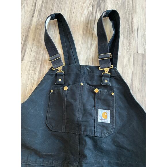 VTG CARHARTT R03 BLK Men’s 48 x 30 Quilted Lined Double Knee Front Bib Overalls - Picture 2 of 9